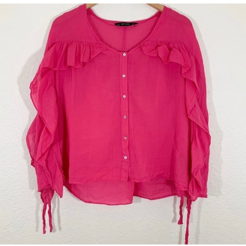 Zara Basic Collection Hot Pink Ruffles Blouse - image 4